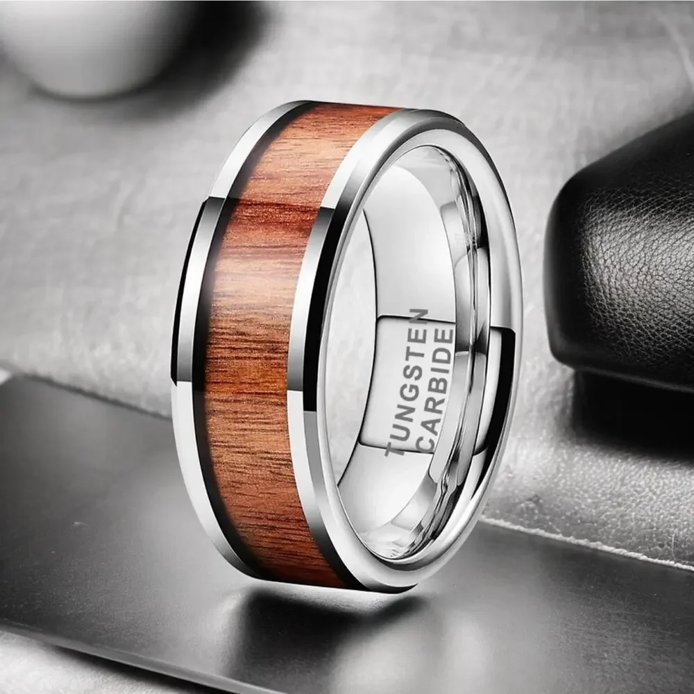 NEW 8mm tungsten carbonite wood inlay men's wedding band ring jewelry 10.5 B22